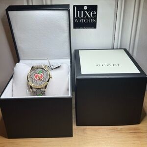Gucci women’s Gold and Silver Watch with Red and Green Accents Cherry